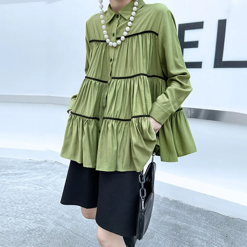 

Женские топы и блузки с отложным воротником Johnature, повседневные свободные рубашки в стиле пэчворк, для осени, 2022