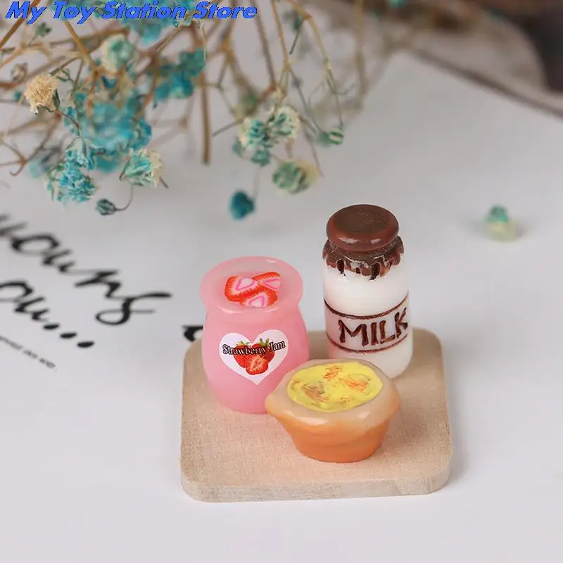 1set oll House Food Milk Bread Basket Bottles Breakfast Wood Board 1:12 Dollhouse Miniature Kitchen Toy Accessories | Игрушки и хобби