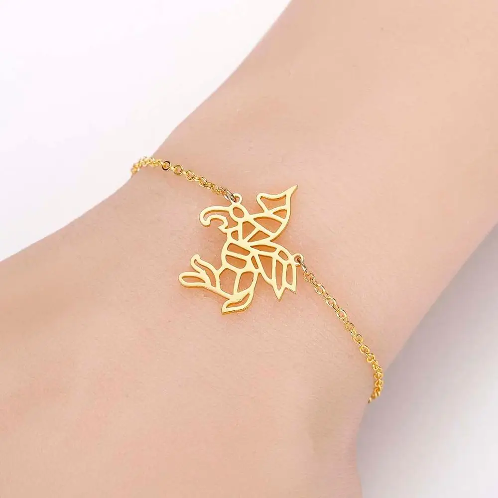 Чандлер оригами Единорог браслет из нержавеющей стали крыло вырез цепочка с