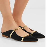 fashion woman flock pointed toe with a sexy metal strap back muller flat shoes