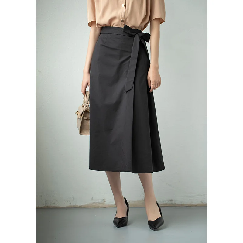 

Женская хлопковая юбка с высокой талией, элегантная повседневная юбка в офисном французском стиле на шнуровке, весна-лето 2021, C2386