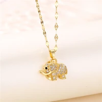 cute sweet zircon inlaid baby elephant pendant elegant gold color stainless steel women necklaces female no fade neck jewelry