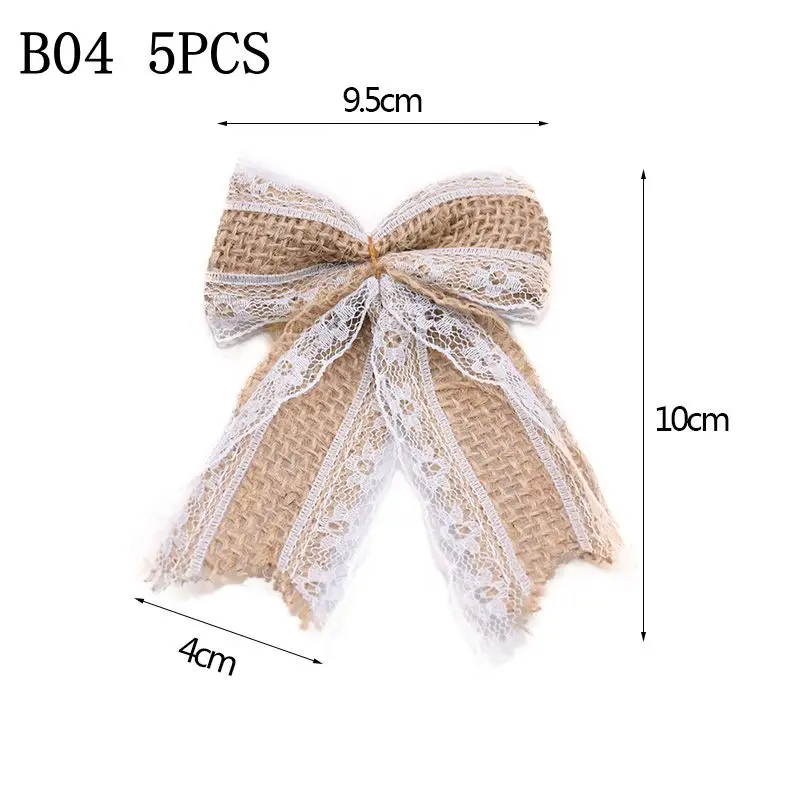 b04 5pcs bow 2 м* 5 см Рождественская лента из мешковины натуральная пряжа для деревенская свадьба украшение DIY бант ремесло лента из мешковины с кружевом лента - Цвет: b04 5pcs bow
