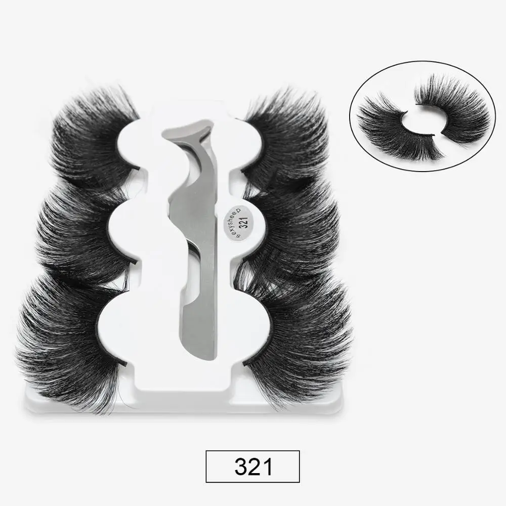 321 SEXYSHEEP, 3 пары, 25 мм, 8D, норковые ресницы, натуральные, длинные, для завивки накладных ресниц, объем, накладные ресницы, макияж, удлинение, ресницы «maquiagem» - Цвет: 321