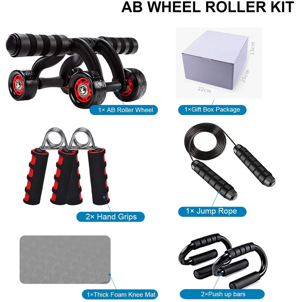 

AB Abdominal Roller 4 Wheel Power Kit for Muscle Trainer Workout Fitness Gym Exercise Bodybuilding Training