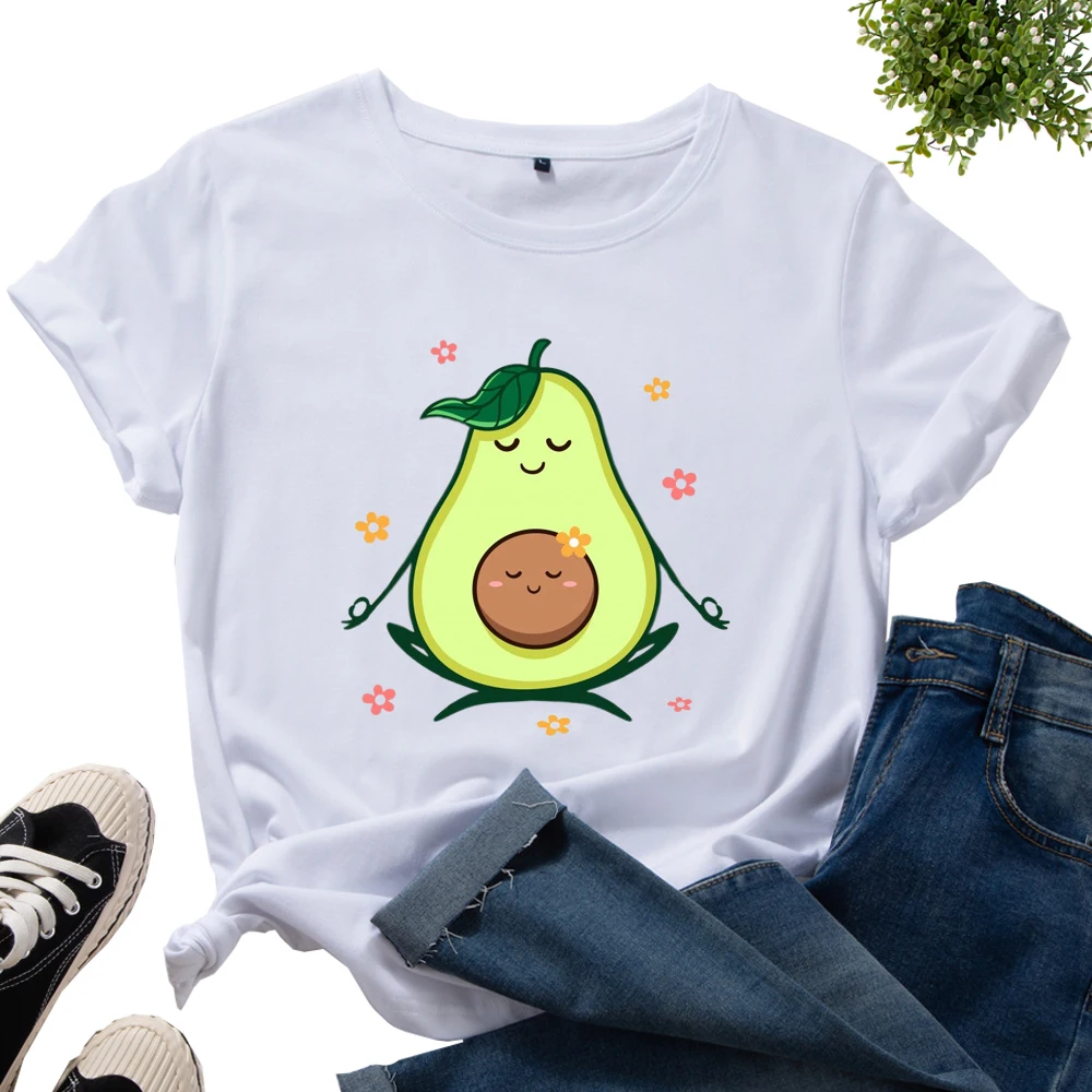 

Женские футболки с графическим принтом, хлопковая футболка с коротким рукавом, летние топы, женские футболки, одежда для медитов, авокадо, п...