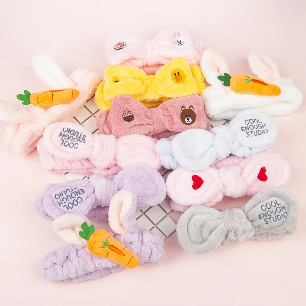 

Winter Headbands Elastic Head Band Rabbbit Ear Carrot Plush Bandanas Women Make Up Washing Wrap Headwear Hair Accessories