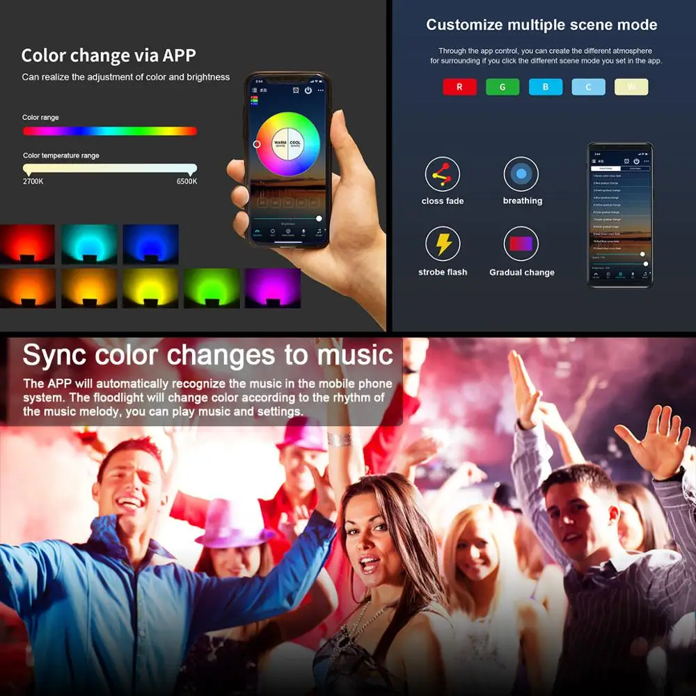 2 шт. Smart LED потолочные светильник напольный RGB 24 Вт Bluetooth APP Group Управление IP66 сад