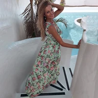 women boho floral print long maxi dress elegant vintage sexy v neck party beach dress summer new sundress laides vestidos d30