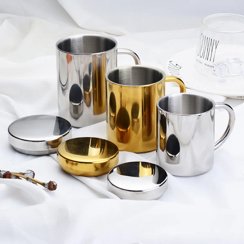 

Cup 304 stainless steel coffee cup, tea cup with double insulation cover, water cup, 1 7oz / 8oz / 12oz gold shelf