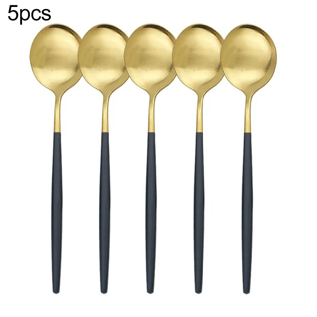 

5-piece Tableware Spoon Stainless Steel Tableware Dinner Coffee Spoon 4-color Rust Proof Durable Tableware Kitchen Tools Gadget