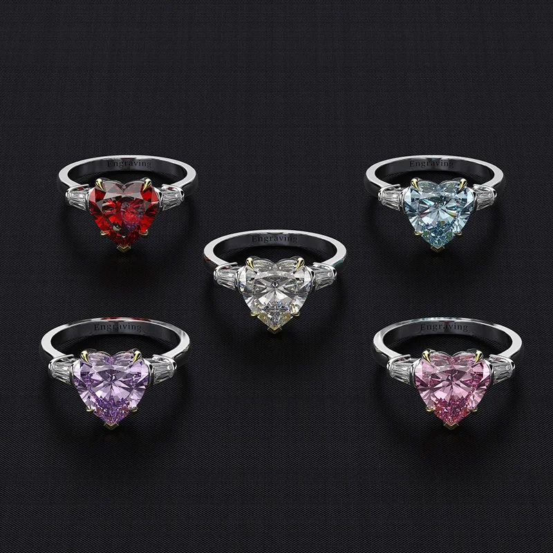 

COSYA 100% 925 Sterling Silver Ruby 10*10mm Heart High Carbon Diamond Wedding Bands 9 Carat Retro Shinning Fine Jewelry Gift