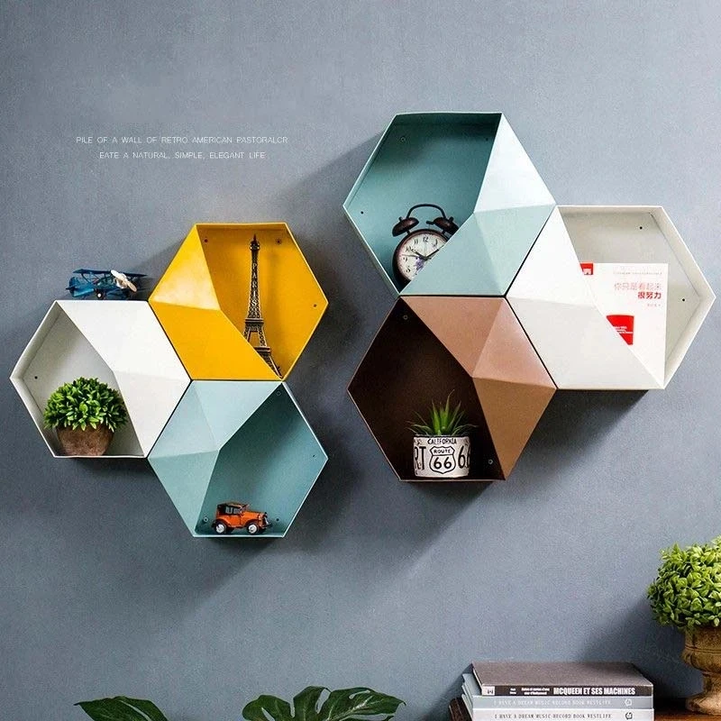 

Hexagon Wall Shelves Storage Box Holders Honeycomb Geometric Shelves Wall Shelf Decor for Nordic Living Bedroom Storage Rack