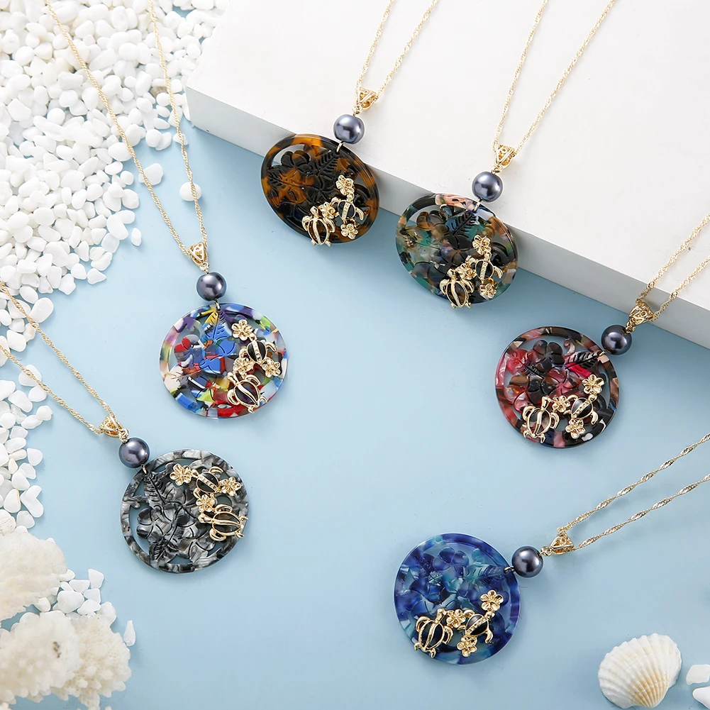 

Cring Coco Hawaiian Colour Acrylic Jewelry Sets Guam Micronesia Maple Leaf Flower Pendant Necklaces Earrings Set for Women Gifts