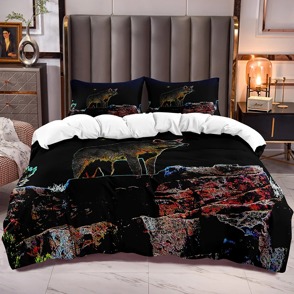 

Evening Wolf Painting Duvet Cover Sets for Kids Teens Comforter Cover with Bedding Quilt Cover for Boys Girls with Wolf Pattern