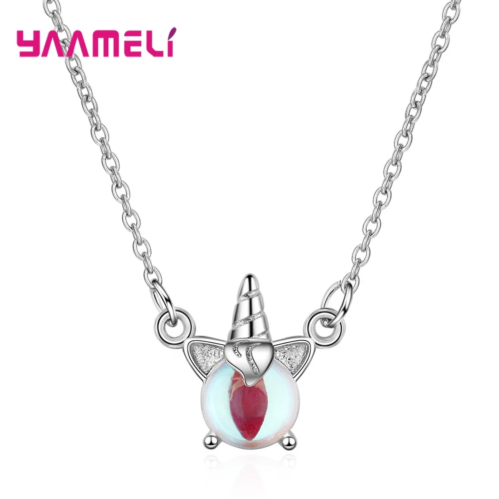 925 Стерлинговое Серебро бижутерия милый Единорог красочный подвески из лунного