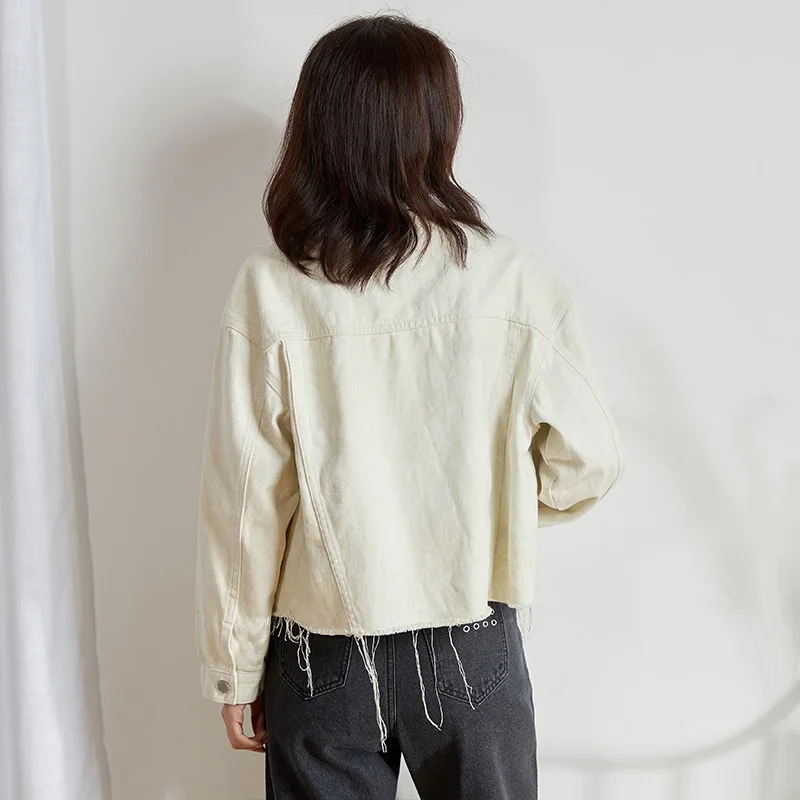 Женская короткая джинсовая куртка LEIJIJEANS модная белая повседневная молодежная из