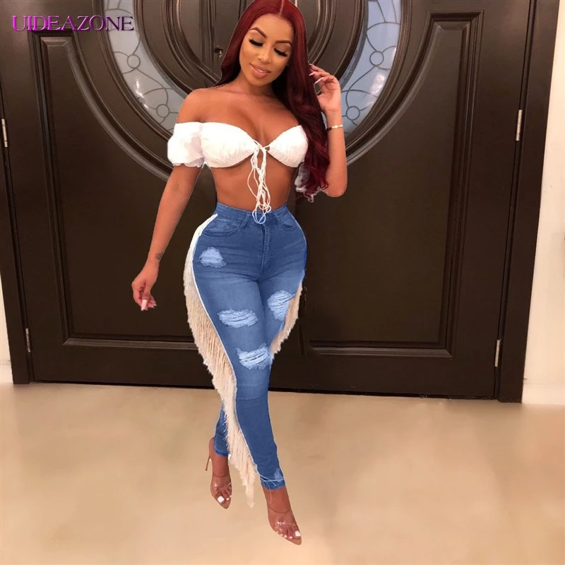 UIDEAZONE сексуальные женские летние джинсы с высокой талией рваные узкие джинсовые