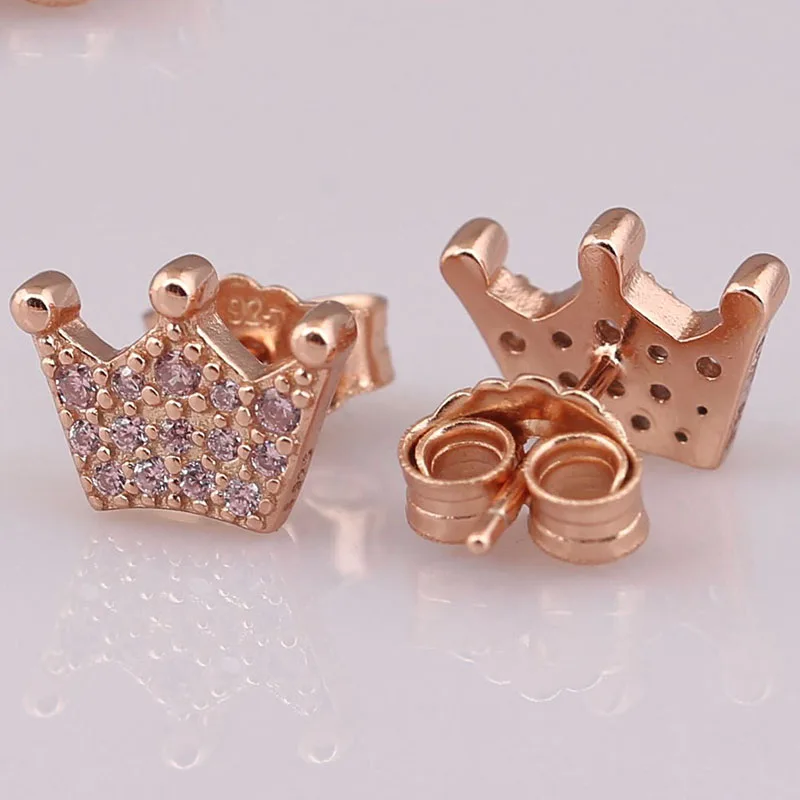 

100% 925 Sterling Silver Pan Earring Fashion Rose Gold Crown Earrings For Women Wedding Gift Fashion Jewelry
