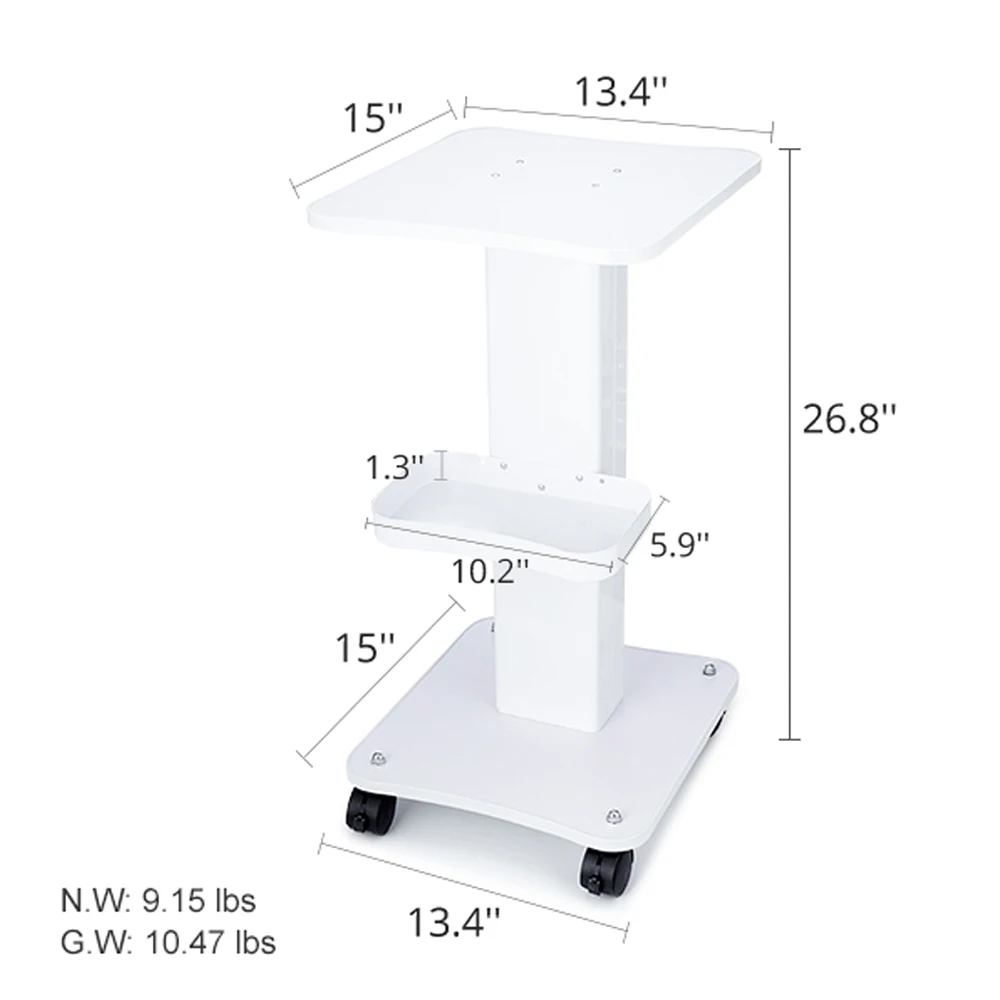 Деревянная тележка для салона красоты с алюминиевой подставкой 4-колесная