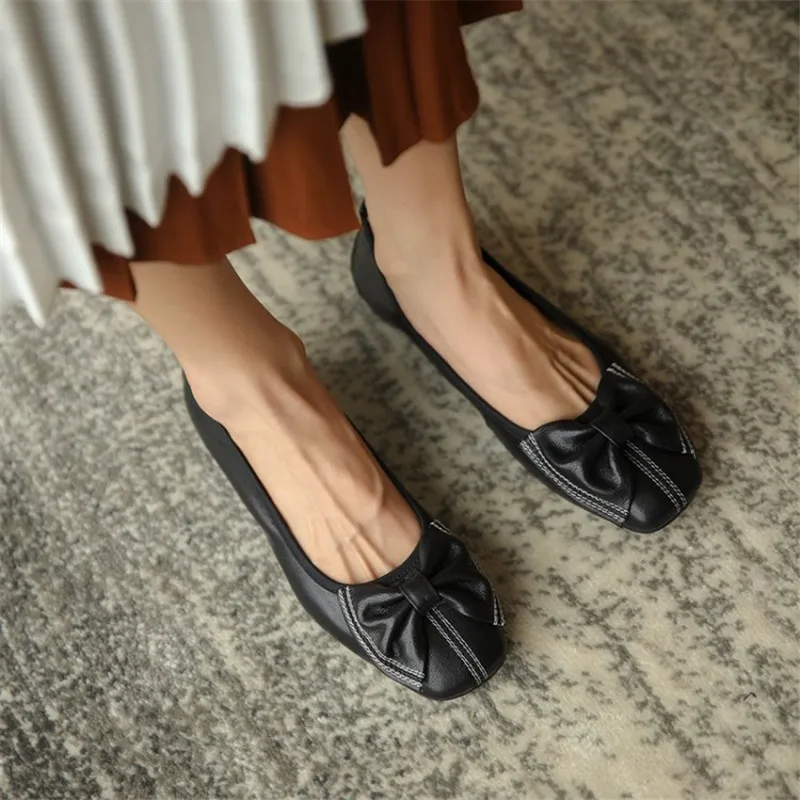 

2021 Spring Women Pumps Round Toe Bow Low-heel Increased Internal Small Leather Shoes Soft Sole Soft Top Shoes Item No.20-M012