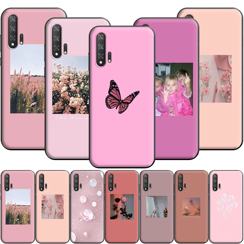 Розовый эстетический силиконовый чехол для Huawei Honor V30 30 8 8A 8X 8C 9 9X 10 Note View 20 20S Pro Lite |