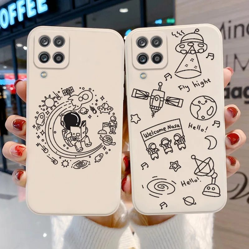 Liquid silicone Case For Samsung A12 A52 Cover Astronaut Frame S22 Ultra S21 Plus S21 FE A32 A51 A53 A73 A33 A21S A13 A31 Funda