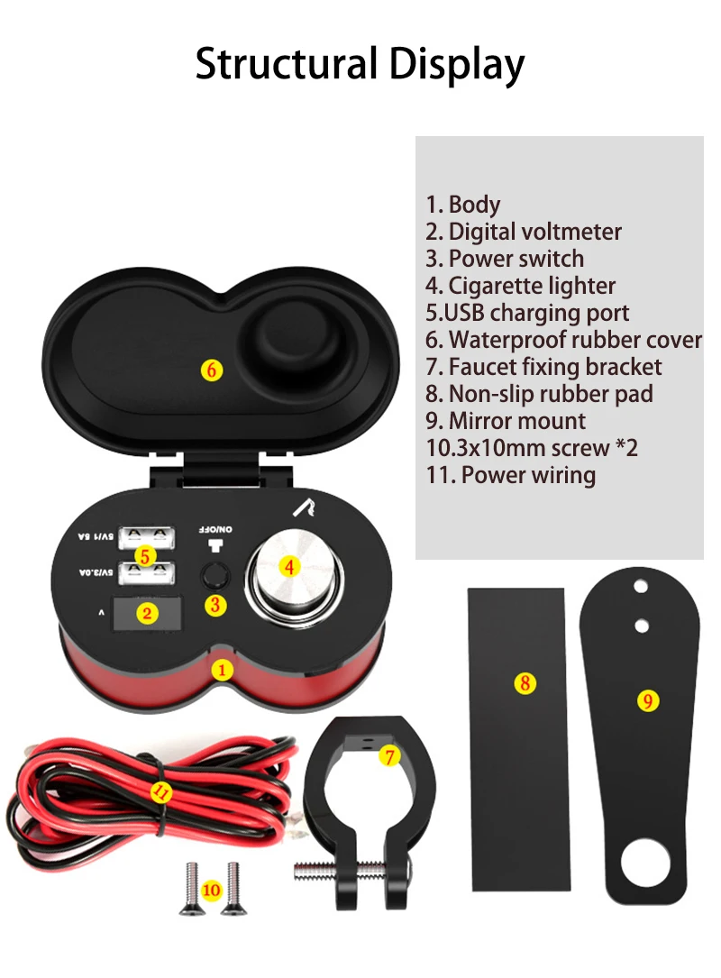 

Qc 3.0 Quick Charge 5v 3.0a/1.5a Dual Usb Motorcycle Cigarette Lighter Usb Charger With Voltmeter Time Display With On/Off Swith