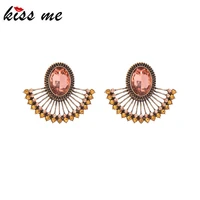kissme bohemia style sector stud earrings women delicate juicy peach color red white crystal vintage earrings fashion jewelry