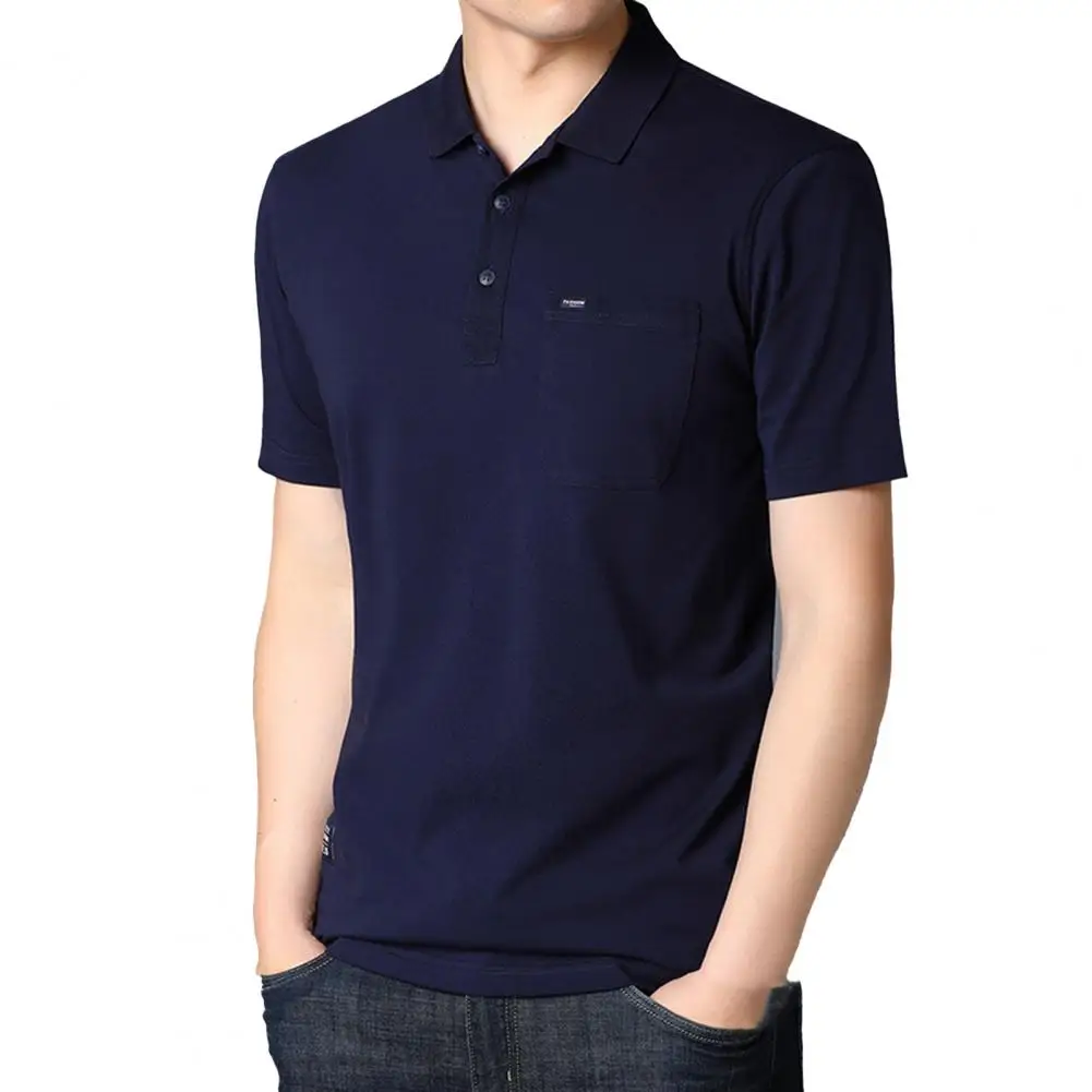 

2021 Summer Men T-Shirt Polyester Fashion Short Sleeve Tops classic TShirt Breathable Casual Business Male Pocket Lapel Tops