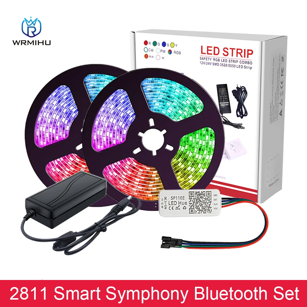 DC12-24V 5m 30leds/m Symphony Smart LED Controller SP110E+Power 3A Light Strip Set WS2812B WS2811 Pixels Tape Light