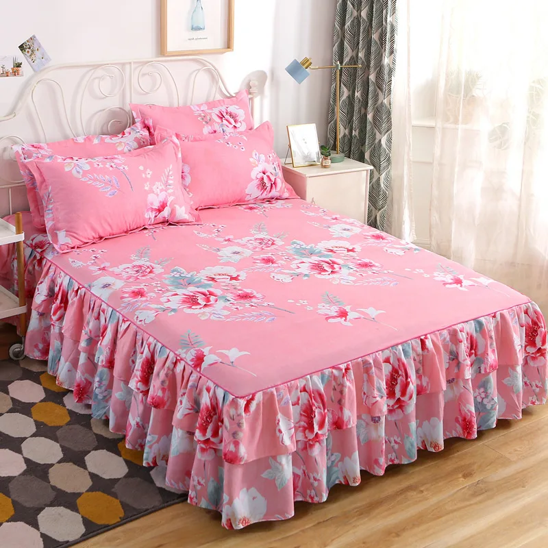 

Lovely 1 piece bed skirt bilateral bed skirt spring and summer new style sanding bed skirt bedspread Simmons bed cover protectio