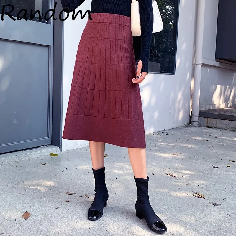 Трикотажная юбка средней длины Женская с завышенной талией одноступенчатая на