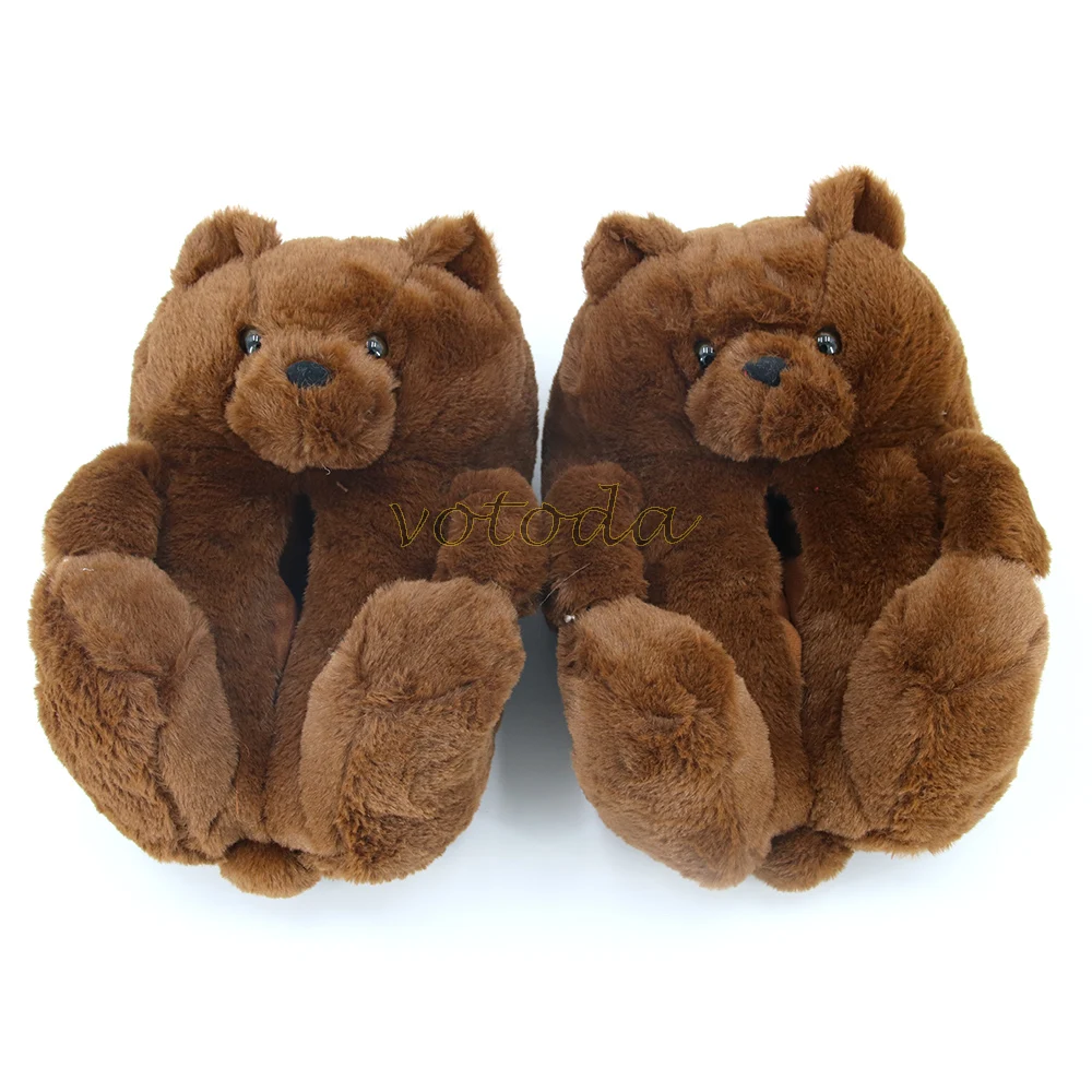 Teddy Bear Slippers Women Cute Cartoon Slides Furry Warm Soft Shoes Home Non-slip Cotton Flip Flops Rainbow Teddies Bear Slipper best house slippers