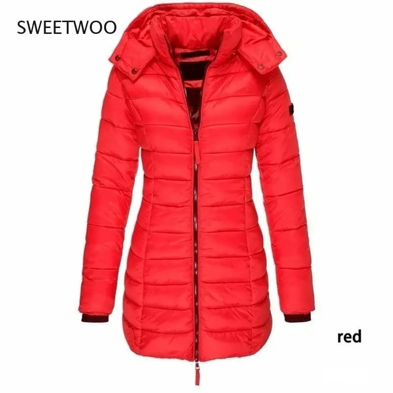 Korean Style Women's Long Parka Coats 2021 Fashion Women Autumn Winter Thicken Long Sleeve Hoody Long Sleeve Jackets