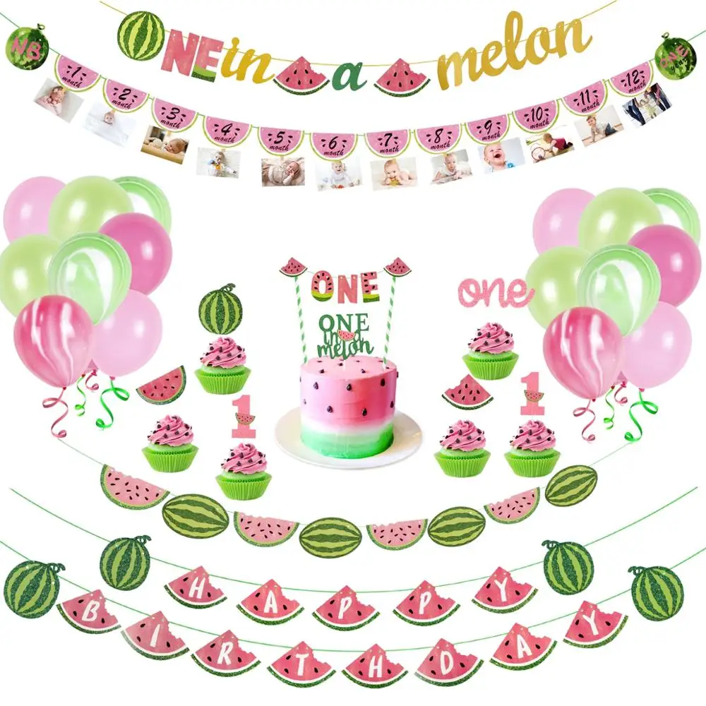 

Summer Watermelon Party Decoration Set Baby Shower Cake Topper Watermelon Banner Balloon Kids One Year 1st Birthday Party Favors