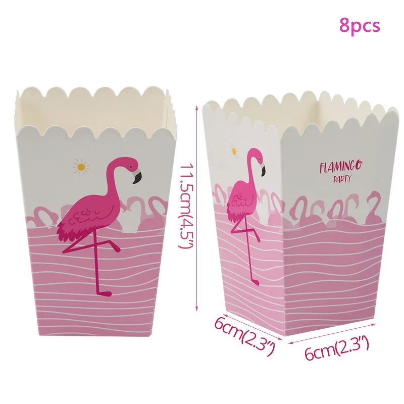 8pcs Popcorn box Вечерние принадлежности фламинго, тропические Гавайские вечерние принадлежности, бумажный шарик, тарелки, соломенные украшения для первого дня рождения детей - Цвет: 8pcs Popcorn box