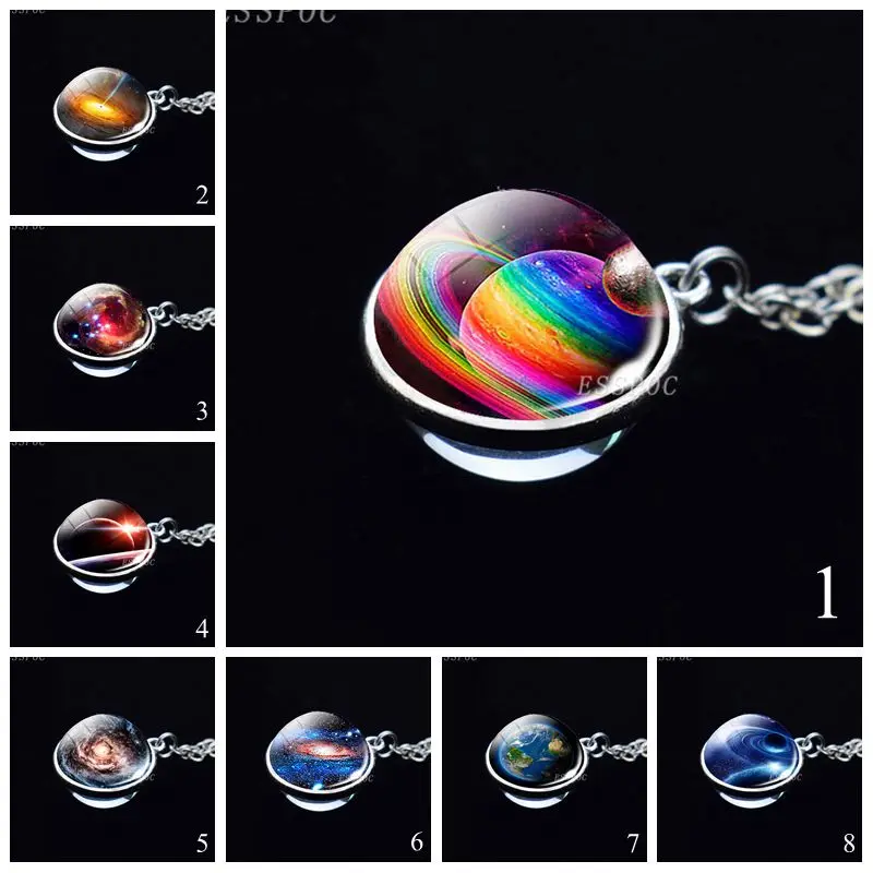 Ожерелье с изображением планеты Галактики солнечной системы двухстороннее