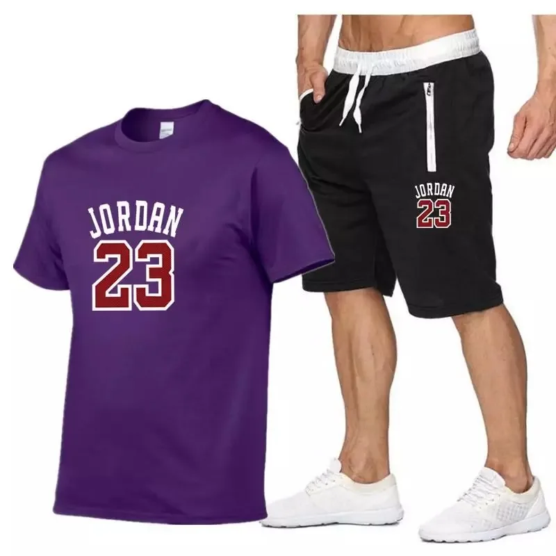 

Men's Sports Suit Printing Casual Wear O-neck Breathable T-shirt + Sports Shorts Men's Running Clothes Fashion Fitness Clothes