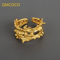 french retro irregular geometric metallic ring for women fashion versatile wide ring s925 sterling silver open adjustable ring