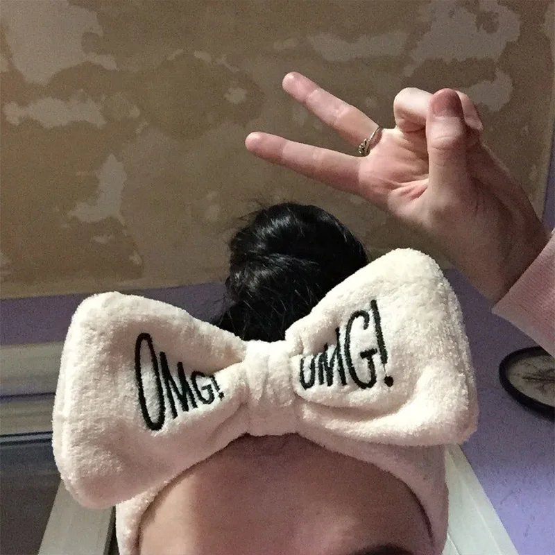 Новые OMG буквы коралловый флис мыть лицо повязки для волос для женщин милый мягкий бант девушки повязки, резинки для волос аксессуары для волос в виде тюрбана
