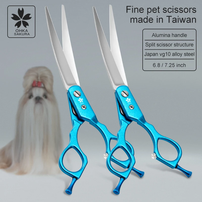 Taiwan pet cosmetology Blue scissors curved dog grooming tools Teddy grooming color shears 6.8 inch&7.25 inch