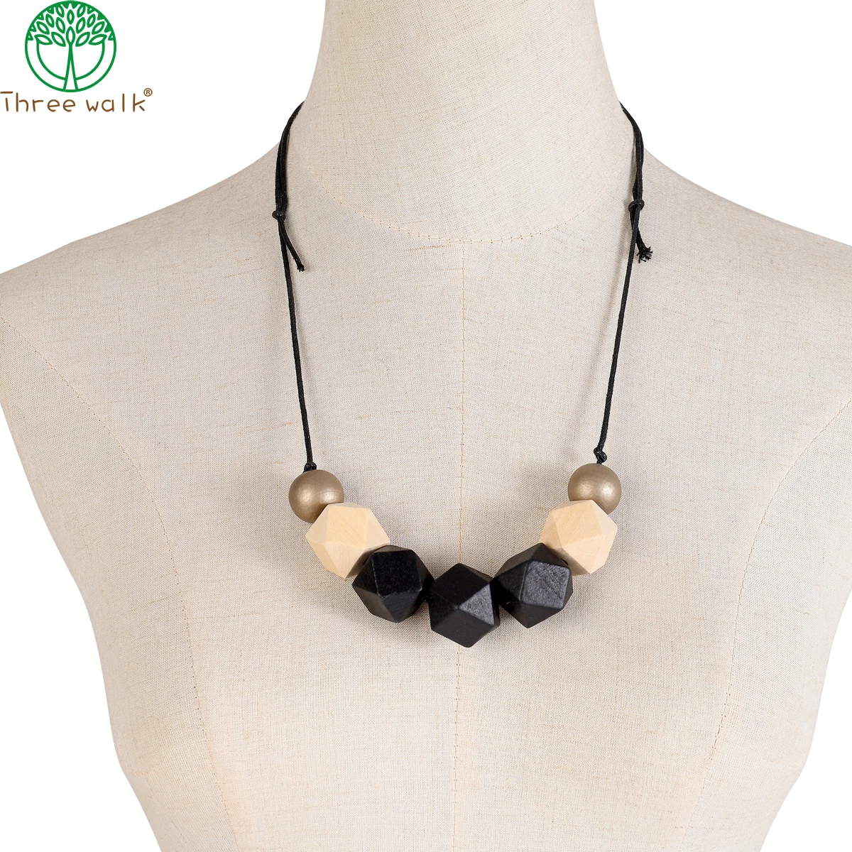 Оптовая продажа деревянное ожерелье с геометрическим рисунком массивные