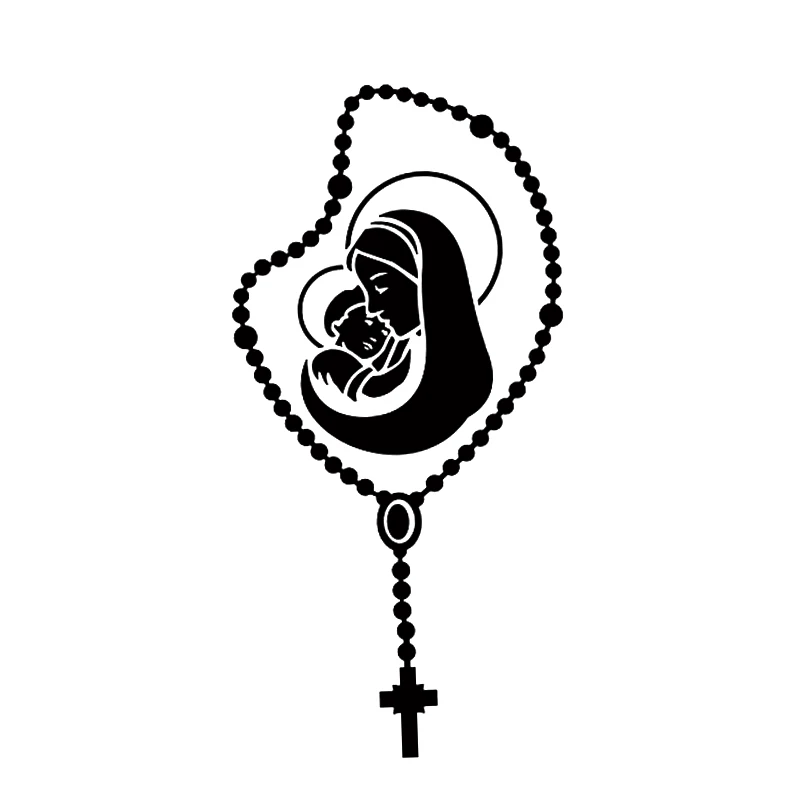 

17*8.4cm Rosary Beads Baby Jesus & Mother Mary Car Stickers Vinyl Sticker Religion Church Faith Car Styling New Style Hot