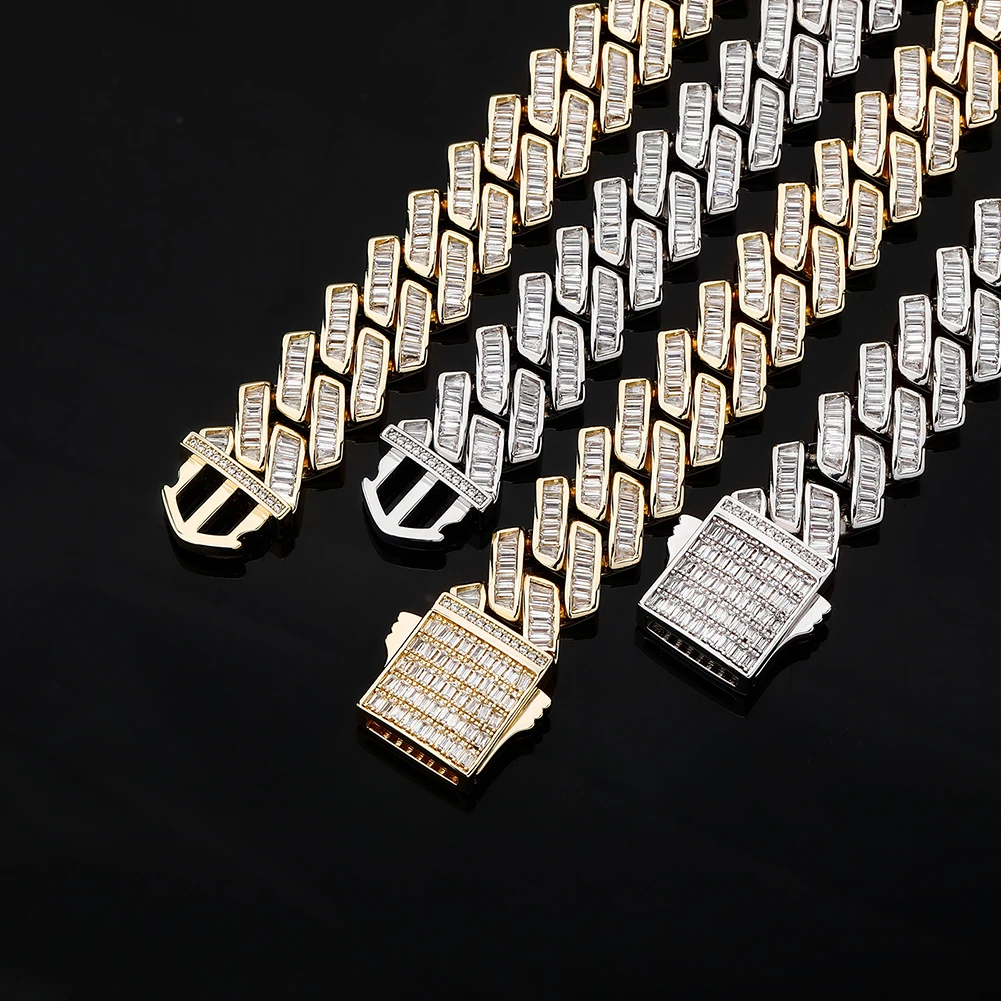 TOPGRILLZ 18mm Baguette Prong Cuban Link Necklace CZ Iced Out Chain Hip Hop Fashion Luxury Bling White Gold For Gift | Украшения и