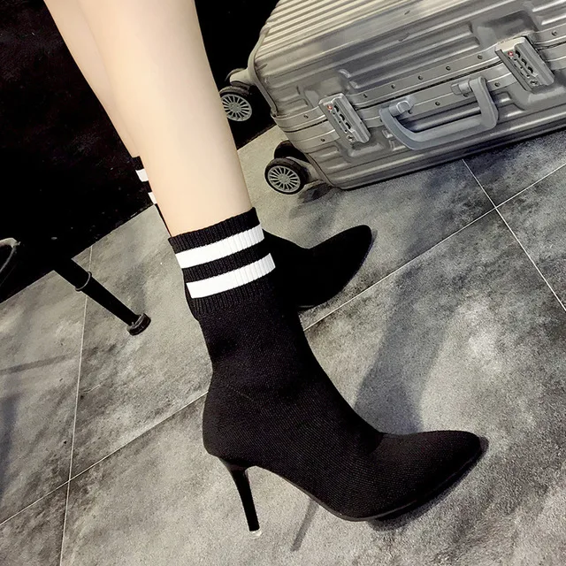 2019 г. Осенне зимние женские ботинки Модная трикотажная верхняя одежда модные с