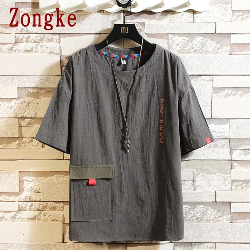 

Zongke Short Sleeve Cotton T Shirt For Men Clothing Harajuku Tshirts Men T Shirt Hip Hop Tops M-5XL 2021 Summer New Arrival