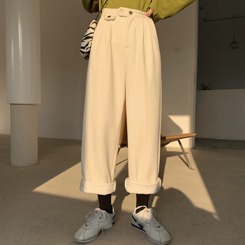 

Women Pants Korean Style New Loose All-match Corduroy Wide Leg Trousers Womens Trendy Leisure Harajuku Daily Ulzzang High Waist
