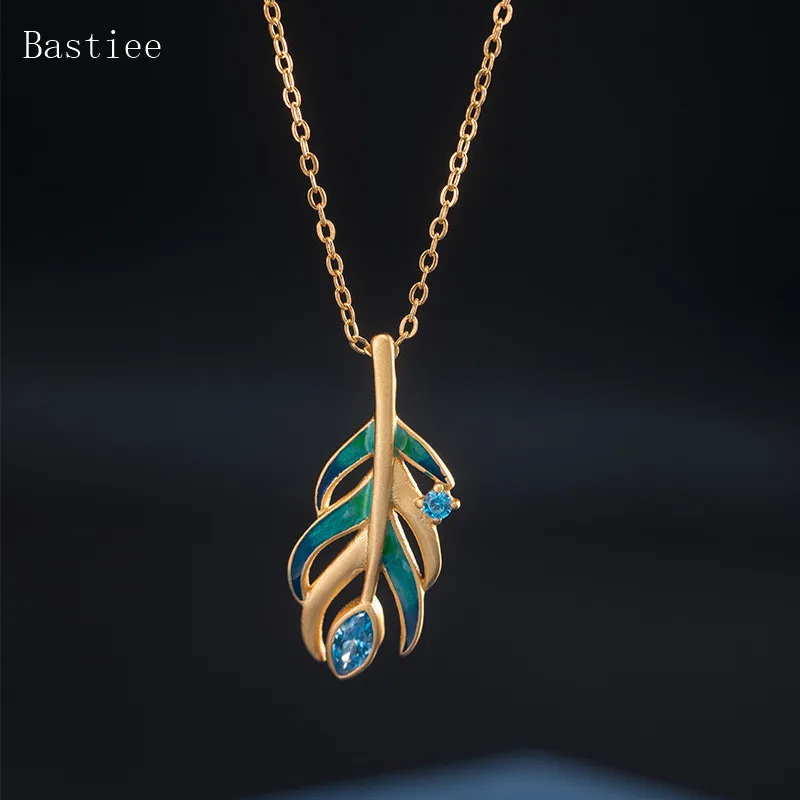 

Bastiee Silver 925 Necklace for Women Link Chain Collier Feather Pendant Zircon Gold Plated Luxury Jewelery Cadenas Para Hombre