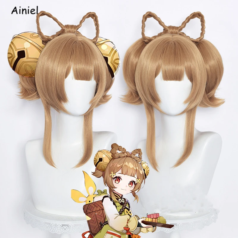 

Парик для косплея Game Genshin Impact Yaoyao, 40 см, парик из коричневых волос для косплея аниме, термостойкие синтетические парики для косплея, для ролев...